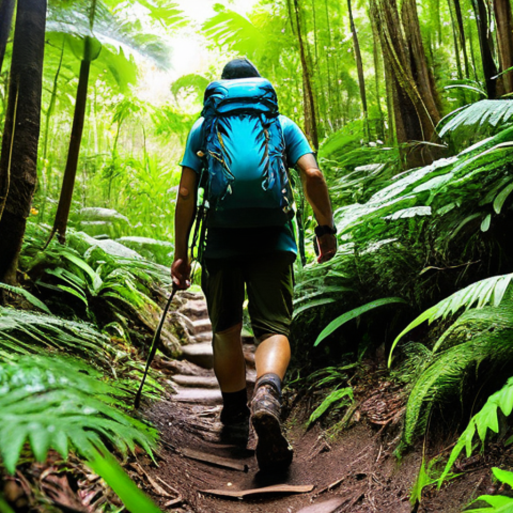 등산 스틱 꼭 필요한 이유 - **Prompt:** A fit male hiker, in his late 20s, wearing modern, technical hiking apparel including a ...